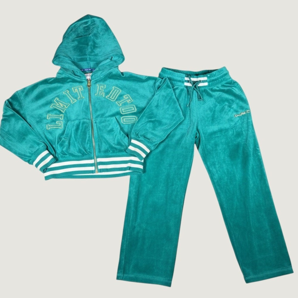 Limited Too Girls Teal Velour Tracksuit Hoodie & Pants Set Size Small 7/8 Y2K